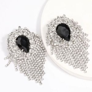 Exaggerated Rhinestone Tassel Earrings